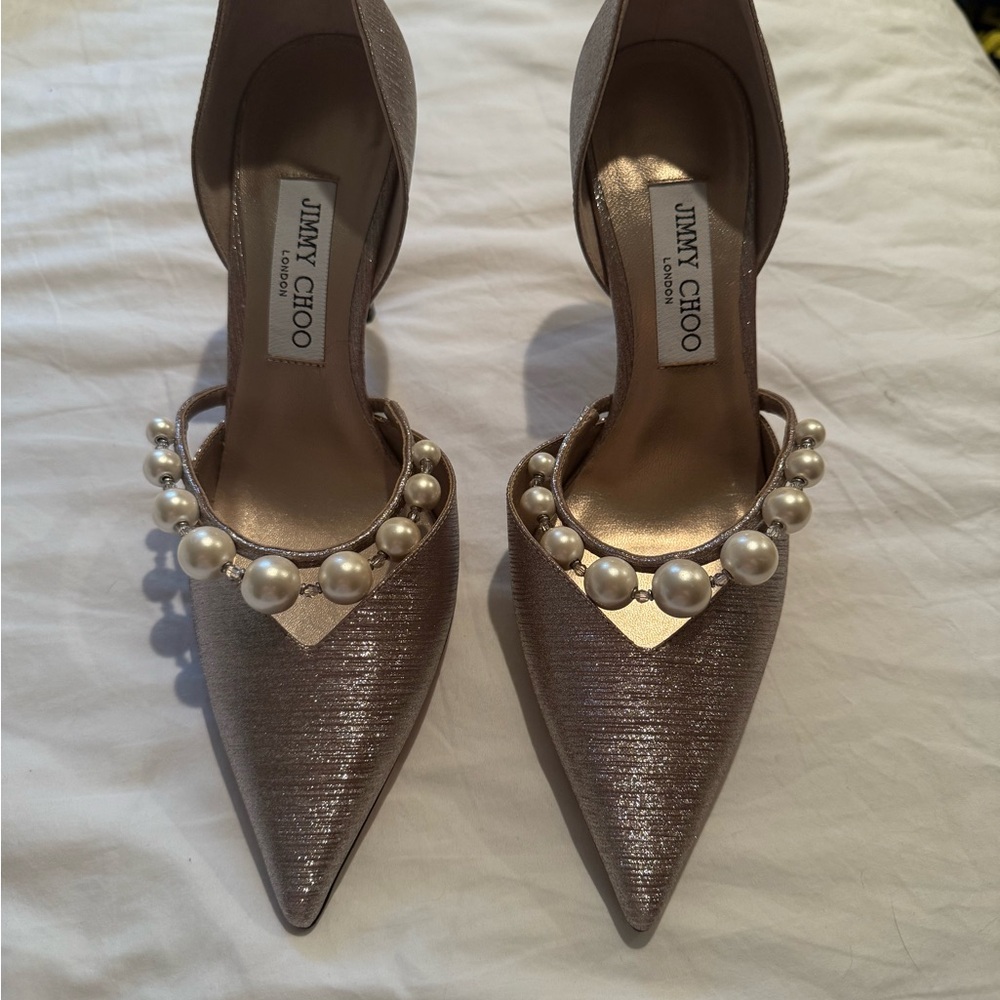 Jimmy Choo Metallic Pearl-Embellished Heels